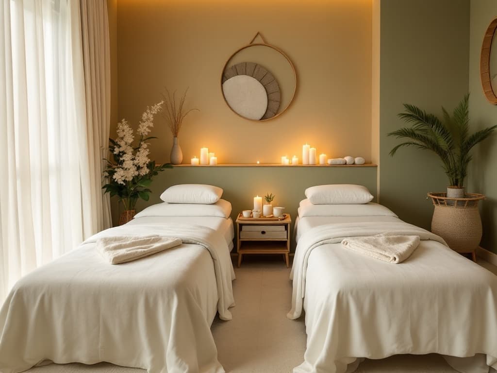 Private couples suite with side-by-side spa beds and candlelight at Maru Head Spa