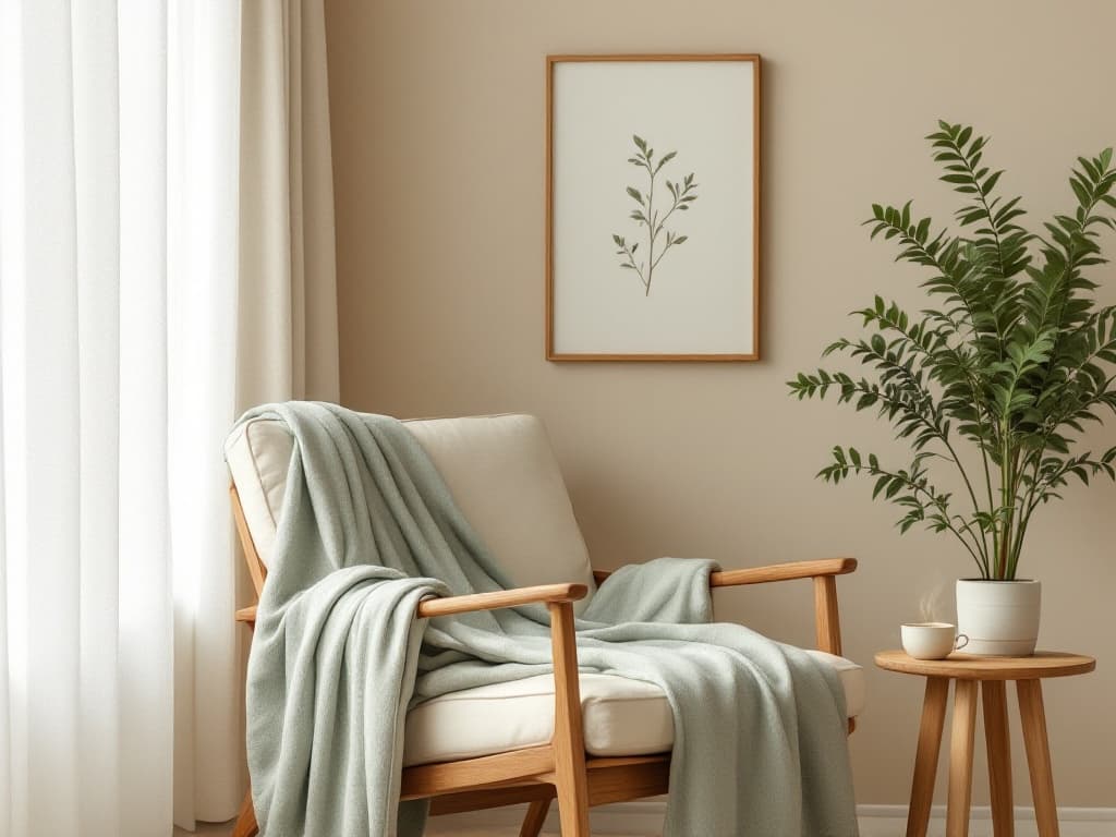 Calming relaxation lounge corner with linen chair and herbal tea at Maru Head Spa